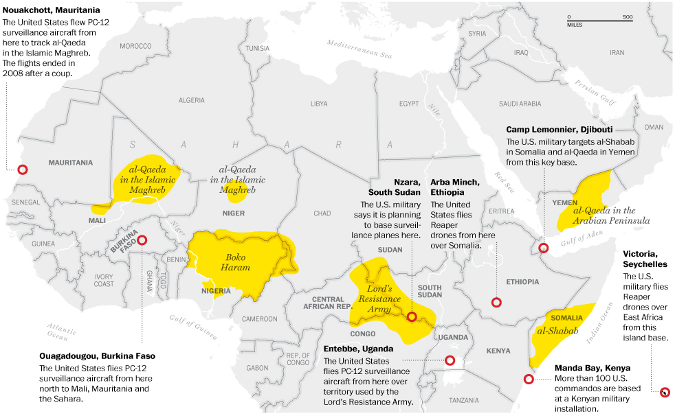 Les zones de présence des Forces spéciales états-uniennes, liées à la «lutte contre le terrorisme»
