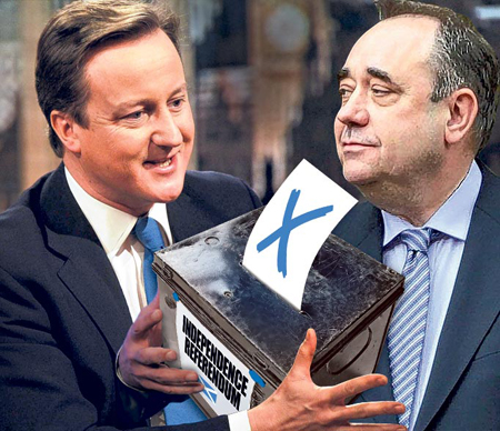 David Cameron, Premier ministre du Royaume-Uni, et Alex Salmond, du Parti national écossais (SNP), Premier ministre d'Ecosse
